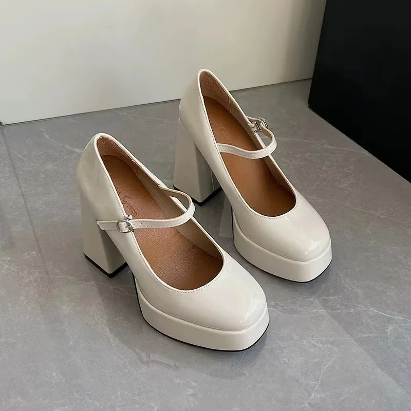 Women's Thick Heel Single Shoes Autumn Square Head Shallow Mouth Thick Sole with Non-slip Wear-resistant High Heels view 4