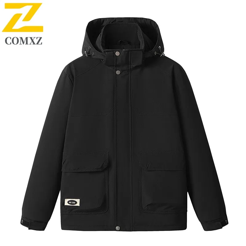 

COMXZ Men Padded Jacket Classic Lightweight Hooded Skiing Camping Bread Jacket Outdoor Windproof Minimalist Cotton Padded Jacket