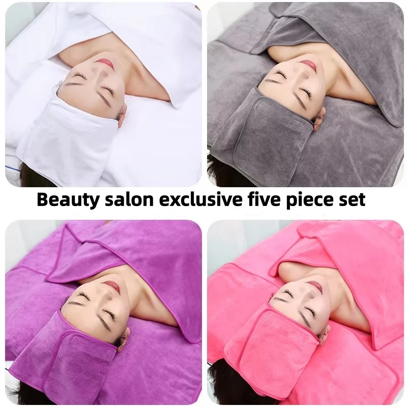 5pcs Microfiber Towel Set Custom Logo Beauty Salon Accessories Headband Chest Bedspread Bath Skirt Pillow Towel