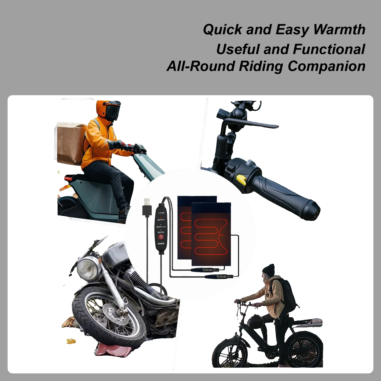 

Чехол для ручки с подогревом, 5 В, чехлы на руль мотоцикла с подогревом, 3 уровня нагрева, теплый термобелье, зимняя защита для езды на велосипеде