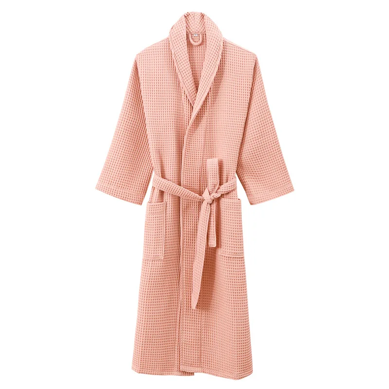 Soft Pure Cotton Bathrobes For Men Women Springs Waffle Hotel Bathrobe Couple Nightgown Home Dressing Gown Adult Pajamas Robes