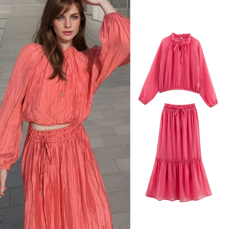 

Women's Sets Summer 2025 New 2-piece Fashion Loose Elegant Comfortable Holiday Sets Women's Street Chic Elastic Waist Skirt Set