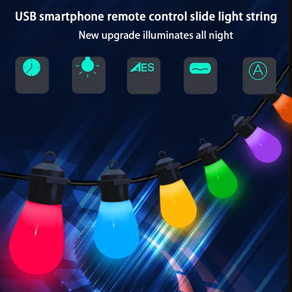 Inteligente LED String Lights para Jardim, impermeável, ao ar livre, Pátio Luz, festão, Decoração do casamento, RGBW, S14 Lâmpada, Wi-Fi, Dropshipping, 12m