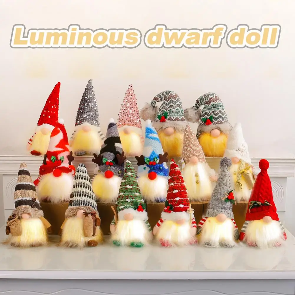 Durable Christmas Ornament Light-up Plush Christmas Gnome Doll Figure with Faceless Dwarf Table Mantel Decor Xmas Tree Ornaments