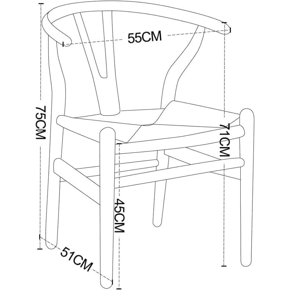 كراسي Y من الخشب الصلب على طراز منتصف القرن مع مساند للذراعين، مجموعة من 2، لمسة نهائية من الخشب الأسود، وسادة مقعد من القنب