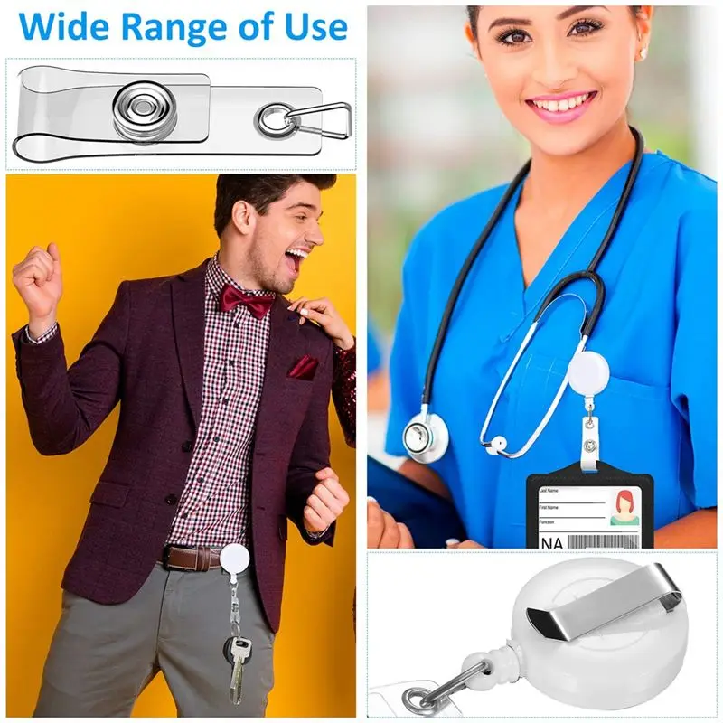 Classic-100 PCS Retractable Badge Reel Clips ID Card Holder Reel With Metal Belt Clip For Hanging Cards Key Chains
