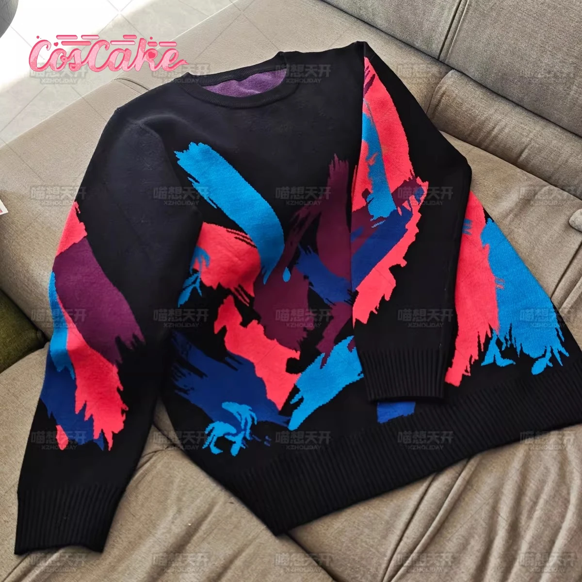 

Love and Deepspace Qi Yu Cosplay Costume Painted Heart Shadow Longing in Painting Round Neck Sweater Knitted Daily Outfit