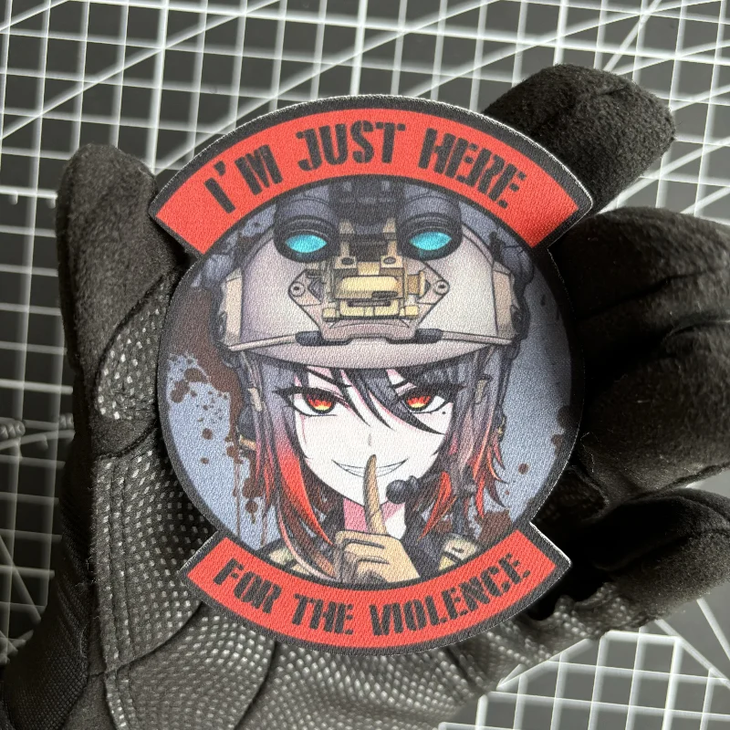 Ik ben gewoon hier voor de geweld Tactische Patch Anime Girl Morale Badge Afdrukken Patches Klittenband Militaire Rugzak Sticker