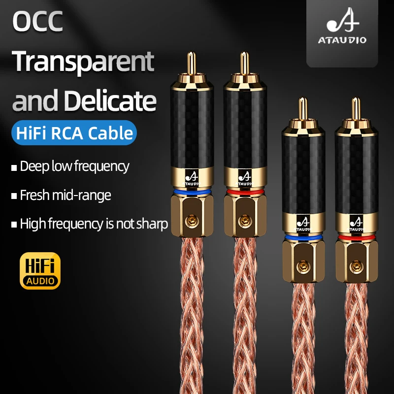HiFi 2RCA to 2RCA Audio Cable OCC Core Carbon Fibre Gold Plated Self-locking Plug HiFi RCA Cable for Home Theater DVD Soundbox