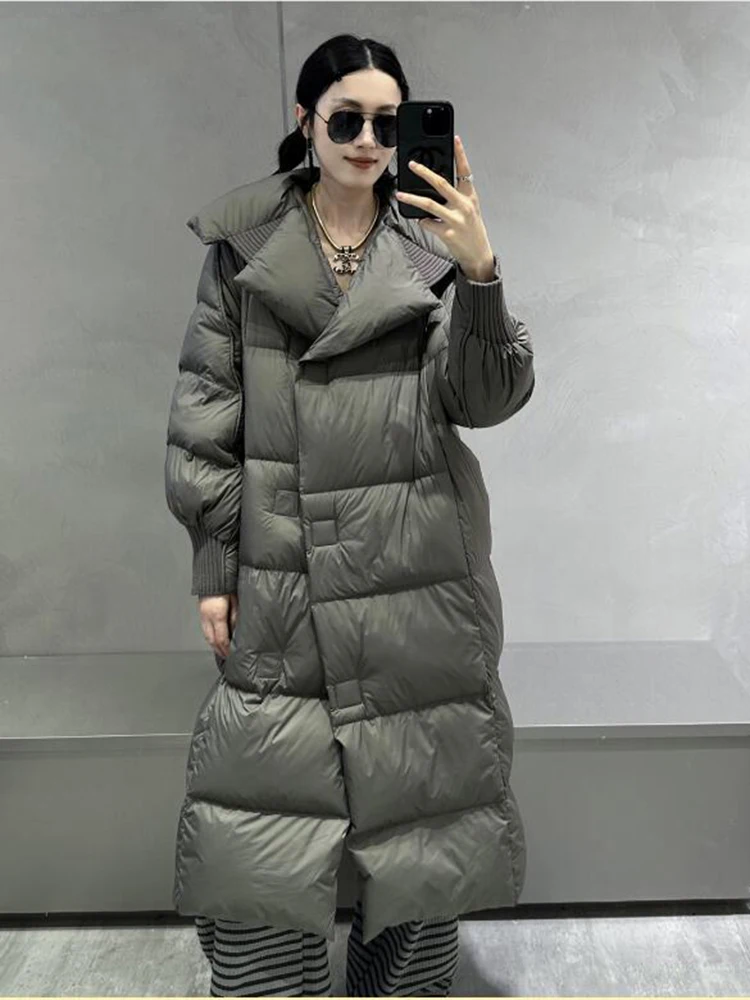 2024 Winter New Long White Down Puffer Jacket Thicken Warm Over Knee Maxi-Length Winter Coat Long Quilted Padded Coat
