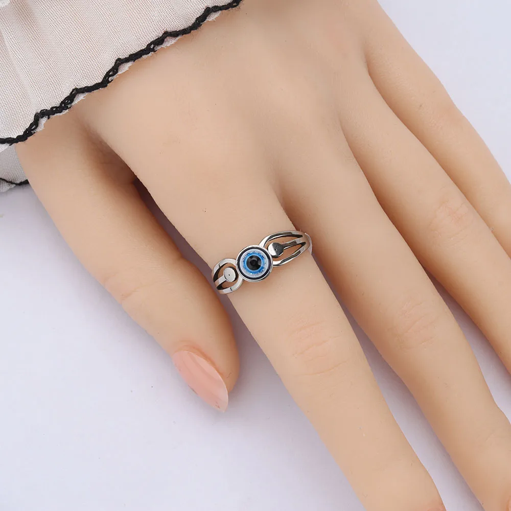24 Teile/los Klassische Punk Teufel Auge Edelstahl Blue Eye Ring Großhandel Modische Rock Party Schmuck Geschenk – Detail 6