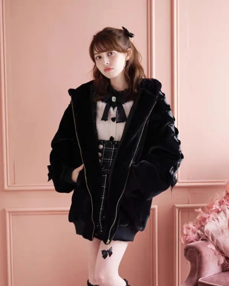 Japanese Lolita Mine Liz Sudaderas Mass-Produced Cute Hooded Rabbit Ears Long Cardigan Jackets Sweatshirts Kawaii Clothes Female