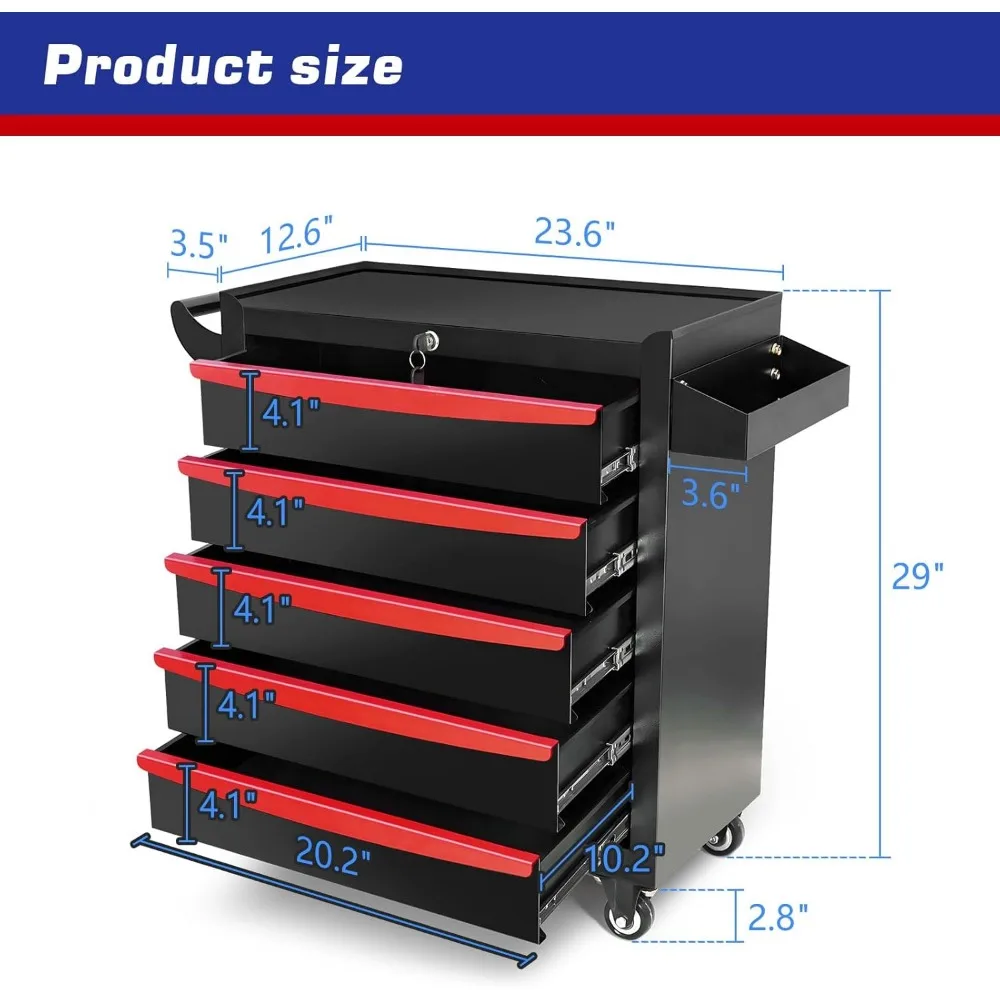 Gabinetes de herramientas de 5 cajones con ruedas, cómoda de herramientas con cajones, caja de herramientas de artesano con sistema de bloqueo con llave