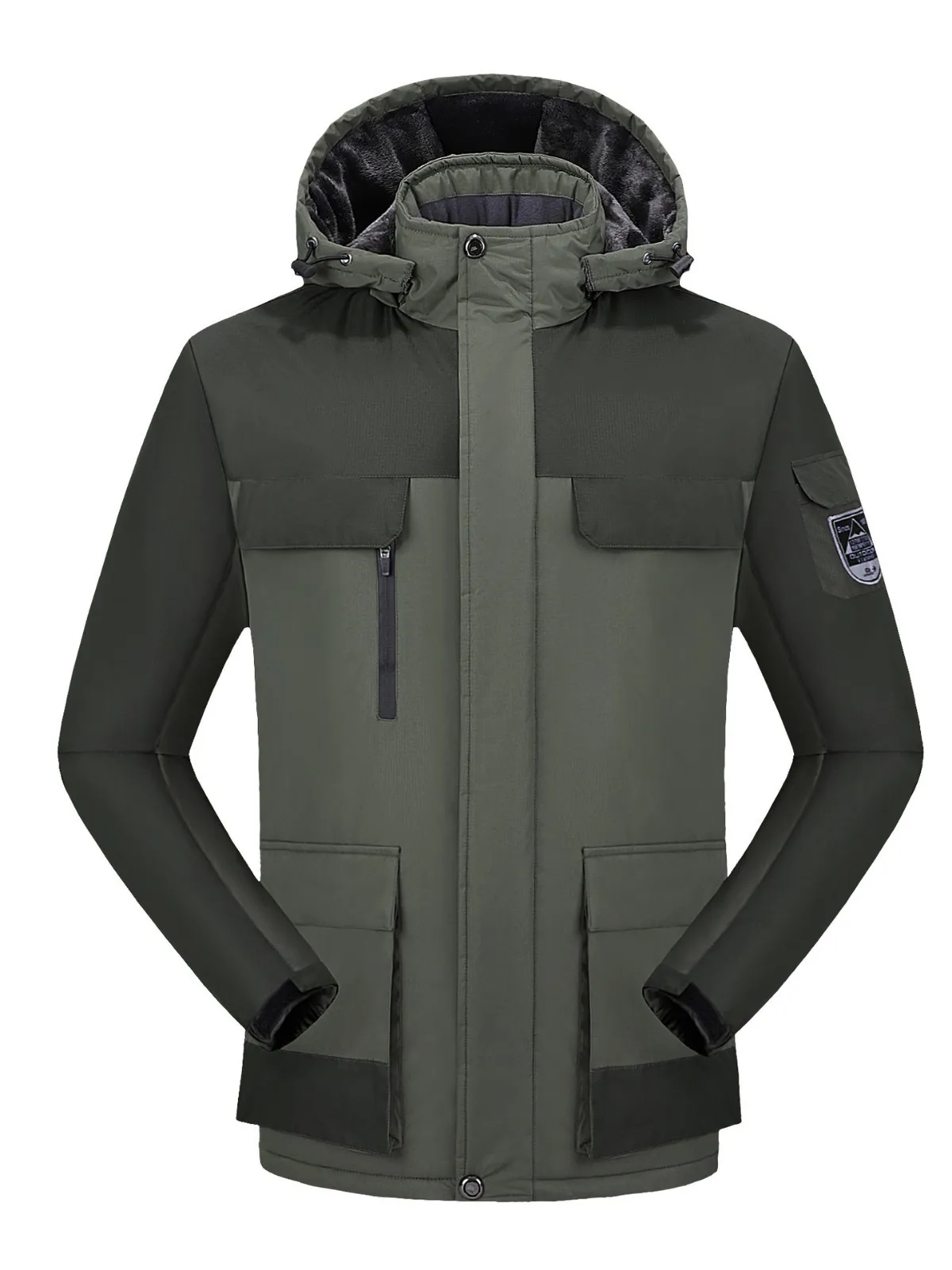 

Casual Fleece-Thickened Jacket Autumn Winter Warm Zipper Windbreaker Hooded Workwear Cotton-Padded Fitted Coat