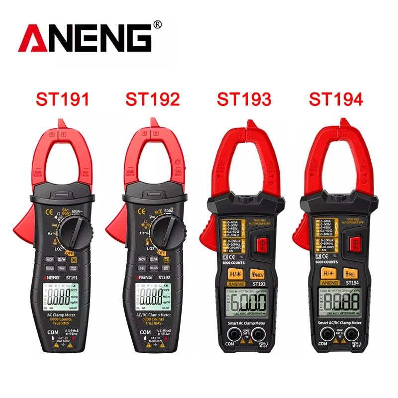 ANENG ST191/ST192/ST193/4 Digital Clamp Meters Multimeter AC/DC Current 6000 Counts True RMS Capacitance NCV Ohm Hz Transistor