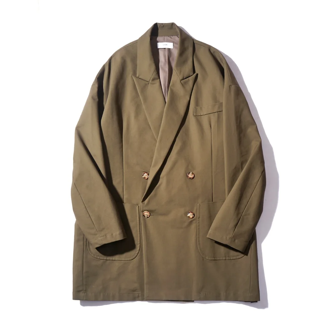 

Vintage Khaki blazer Men's Spring and Autumn loose silhouette suit oversize drop shoulder suit jacket