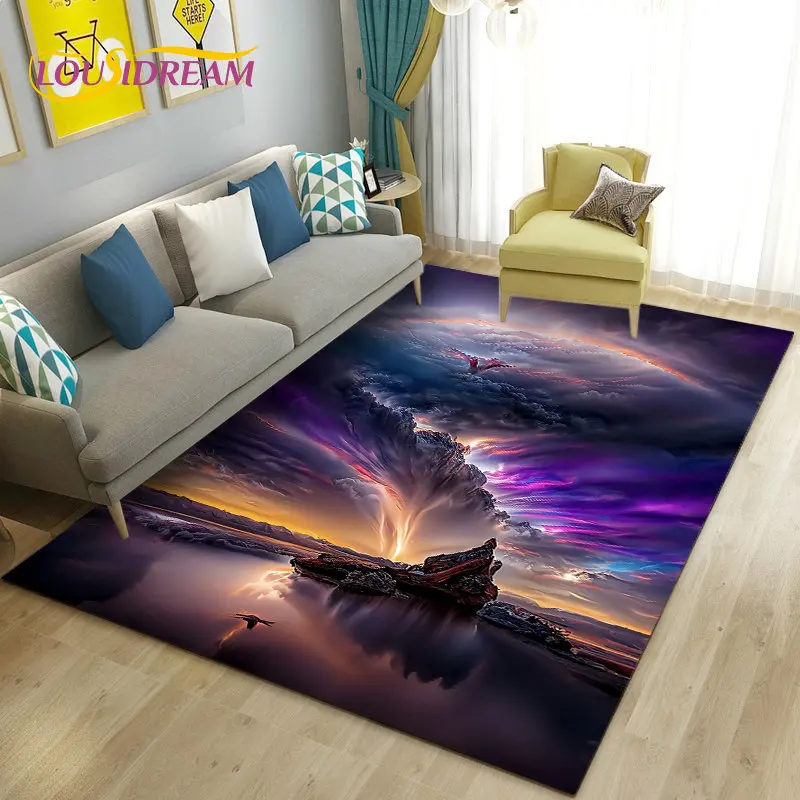 3D Dream Natural Tornado Cloud Area Rug,Carpet Rug for Living Bedroom Sofa Doormat Decoration,Children Play Non-slip Floor Mat