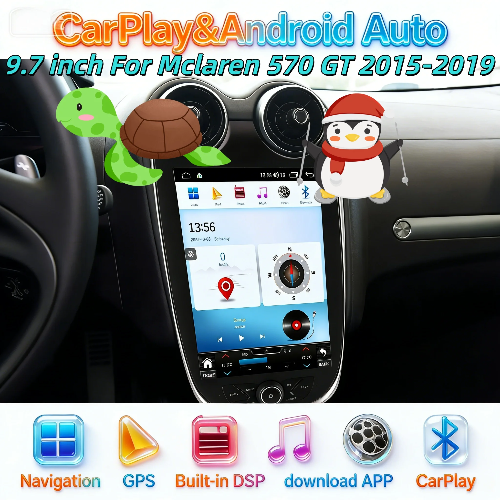 

9.7-дюймовый автомобильный радиоприемник с CarPlay для McLaren 570 GT 2015-2019, Android 13, DVD, мультимедийный видеоплеер, стереосистема, GPS-навигация, 4G, Bluetooth