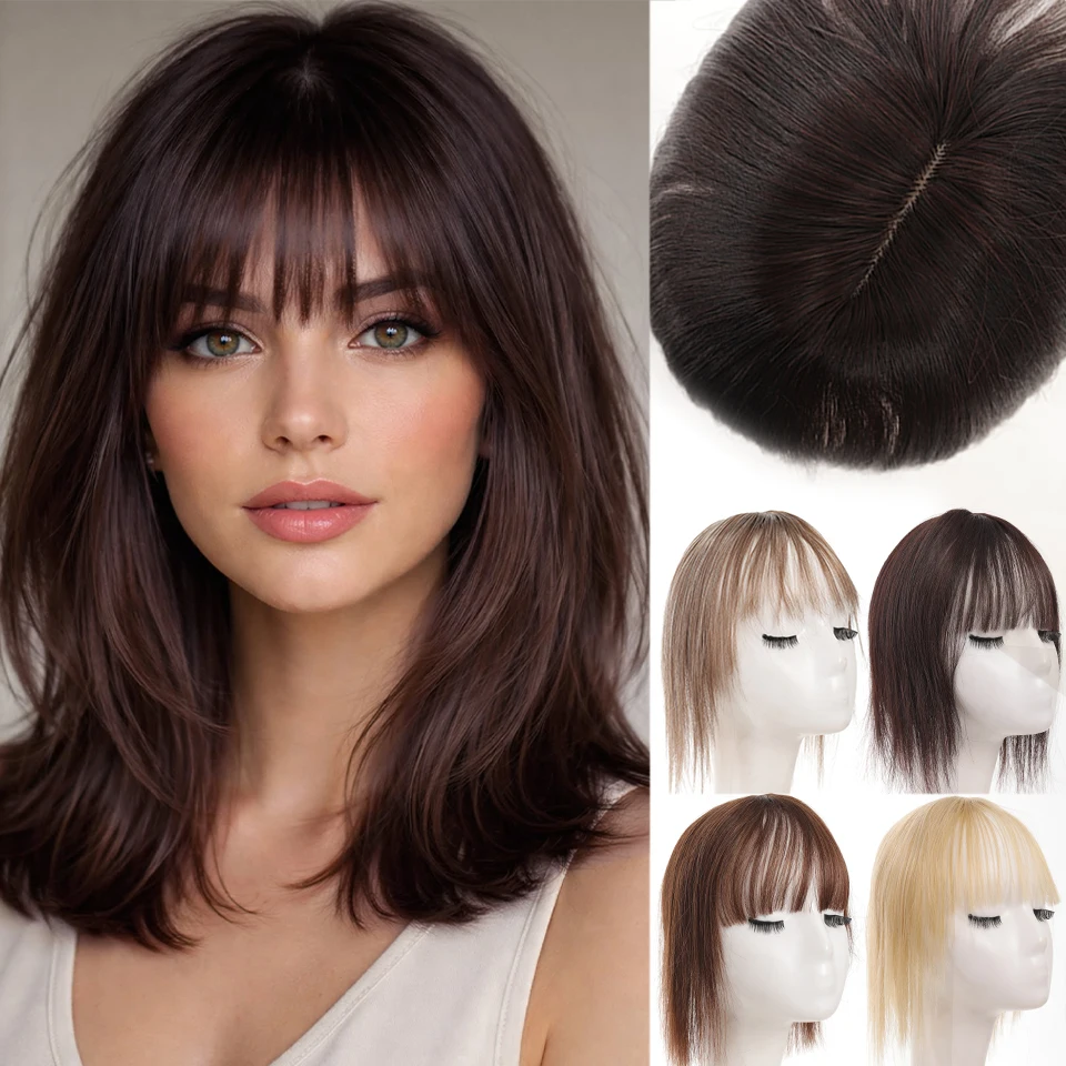 Air Bangs Synthetic Fiber Replacement Patch Fluffy and Increased Volume no Trace to Cover White Hair Women's Replacement Block