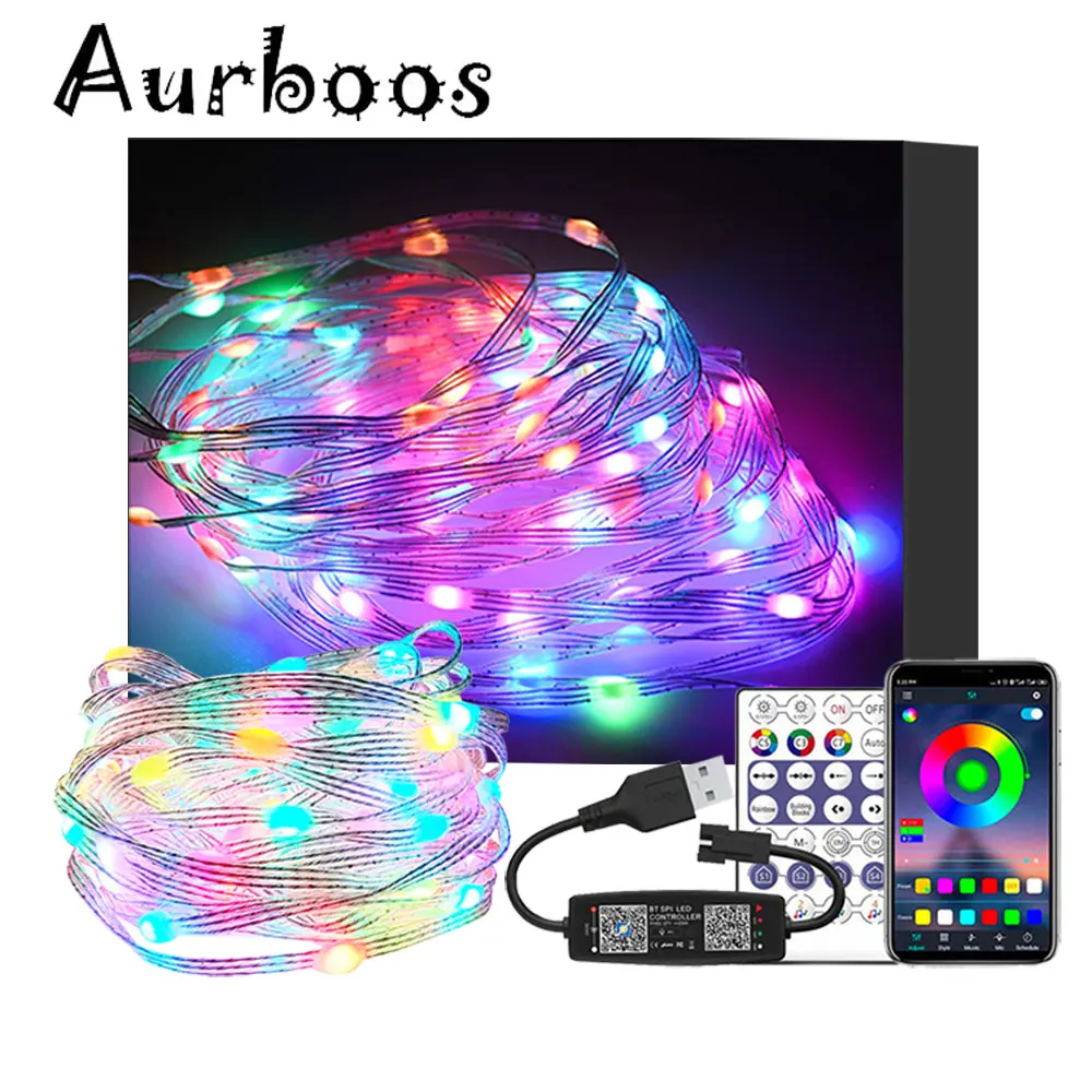 WS2812B RGB LED String Flexible WS2812 Individually Addressable Party Christmas Tree Dream Color Lights USB 5V Music Kit