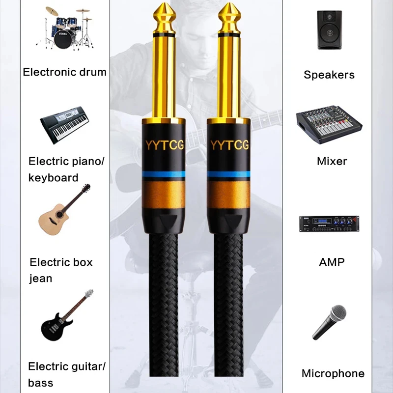 YYTCG Aux Guitar Cable 6.5 Jack 6.5mm to 6.5mm Audio Cable 6.35mm Aux Cable for Stereo Guitar Mixer Amplifier Speaker Cable