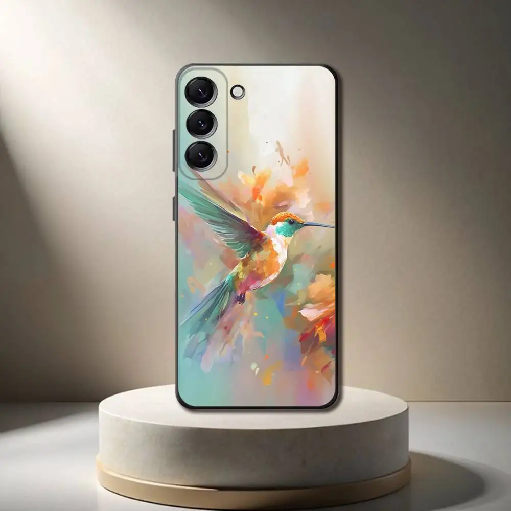 Funda de teléfono Hummingbird Art para Samsung Galaxy A 73,72,51,53,52,71,22,5G,Note,J7,8,9 funda negra suave