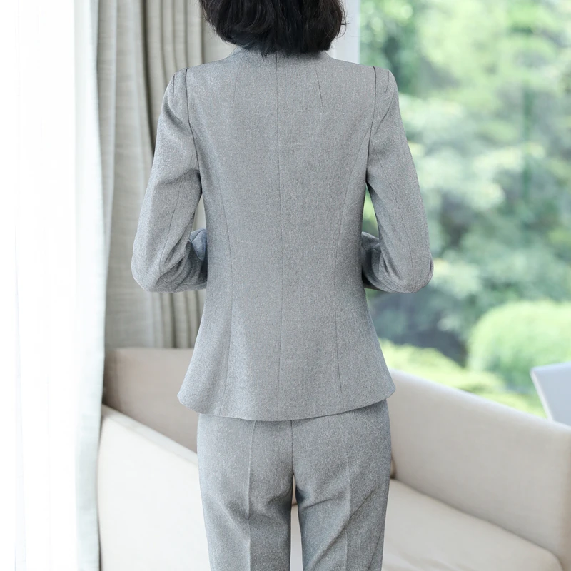 NAVIU mode femmes gris costumes nouveau automne hiver professionnel à manches longues Blazer et pantalon bureau dames vêtements de travail noir