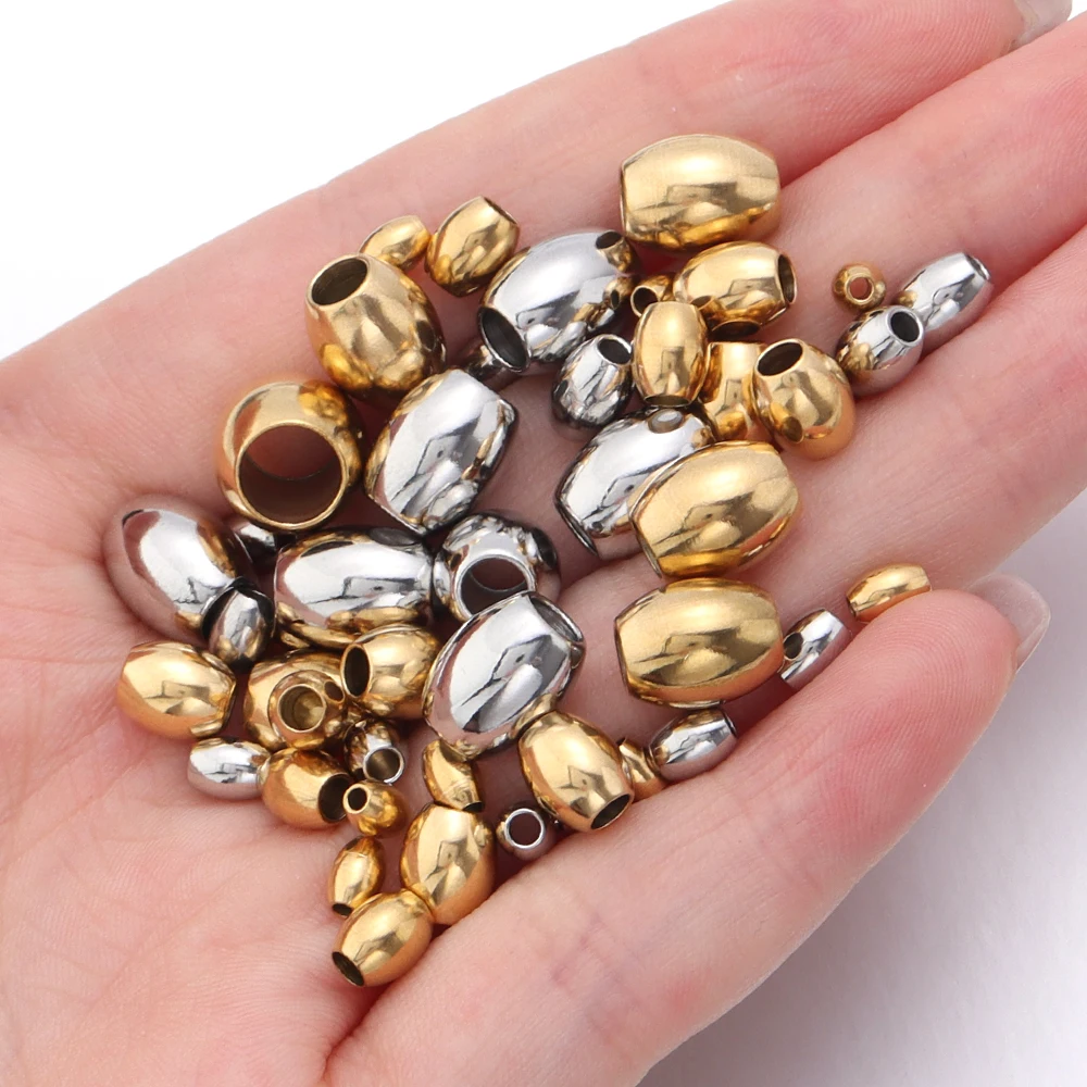 20/50pcs Stainless Steel Round Oval Bead  Loose Beads Gold Plated Beads for Bracelet Necklace DIY Jewelry Making Supplies