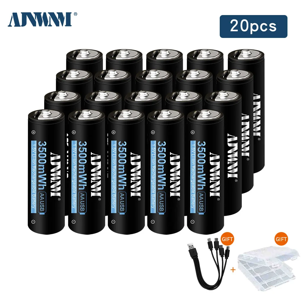 1.5V AA 3500mWh USB rechargeable li-ion battery High capacity 1.5v USB lithium battery for remote control electric toy+USB Cable