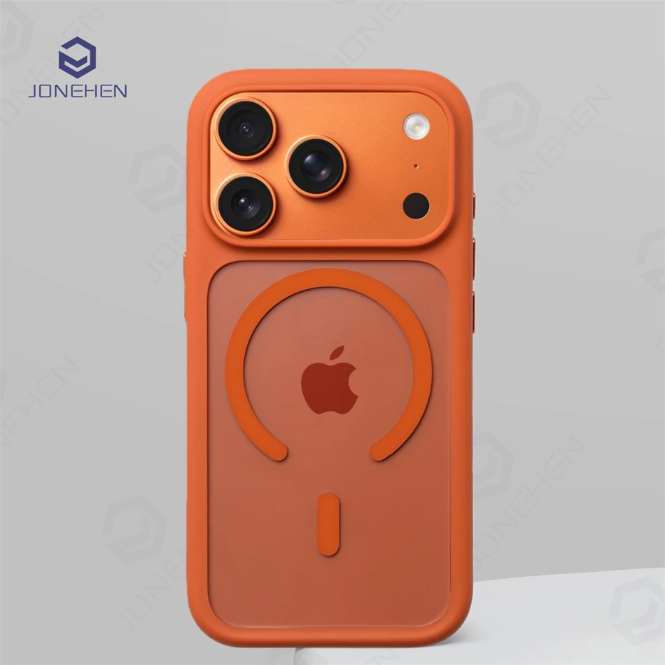 For Magsafe Transparent Camera Control Button Case For iPhone Air 16 17 18 Pro Max 17pro Orange Magnetic Armor Shockproof Cover