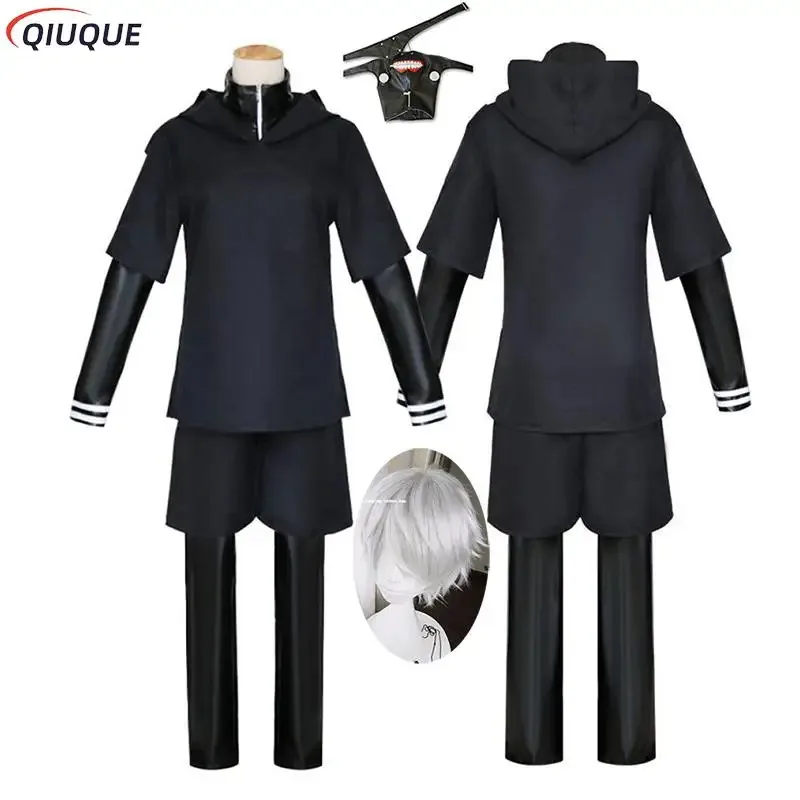 Kaneki ken cosplay traje com capuz jaqueta calças shorts conjunto completo roupas uniformes masculinos máscaras anime terno em quadrinhos adereços acessórios
