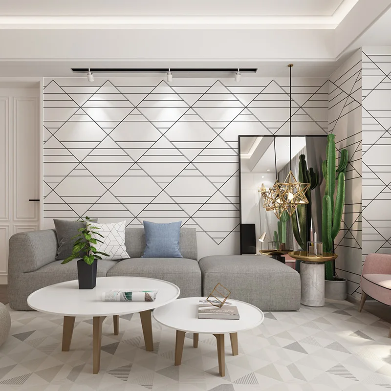 

Nordic style geometric black and white plaid wallpaper living room background wall clothing shop online celebrity wallpaper