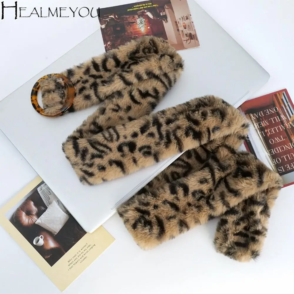 

Furry Leopard Print Plush Belt Resin Buckle Y2K Plush Tassels Waistband Hip-hop Steampunk Jazz Dance Costumes Accessory