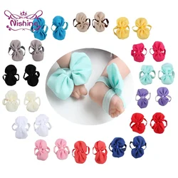 2pcs/lot Newborn Baby Girls Chiffon Bowknot Barefoot Sandals Solid Color Infant Shoes DIY Foot Decoration Kids Photography Props