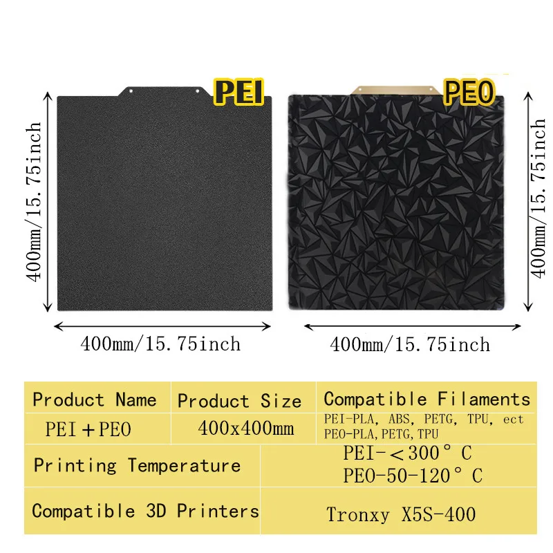 Imagem -03 - Energética-texturizados Primavera Placa de Construção para Tronxy X5s400 Impressora 3d Pei pó Revestido Dupla Face Preto 400x400 mm