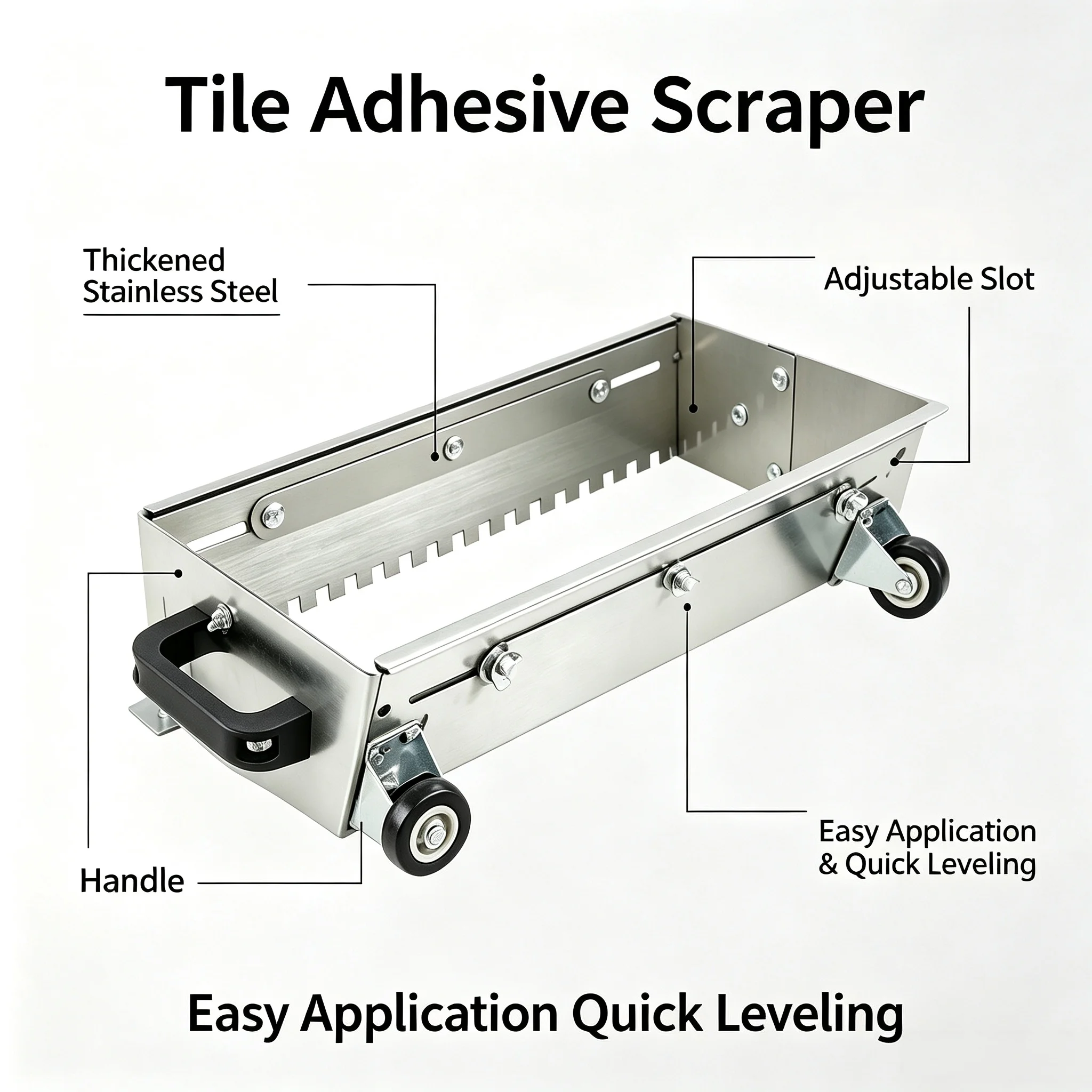 Tile Thin‑set Grooving Trowel, 800 Square Tooth Wheeled Box, Stainless Steel Notched Groover for Tile Laying Construction