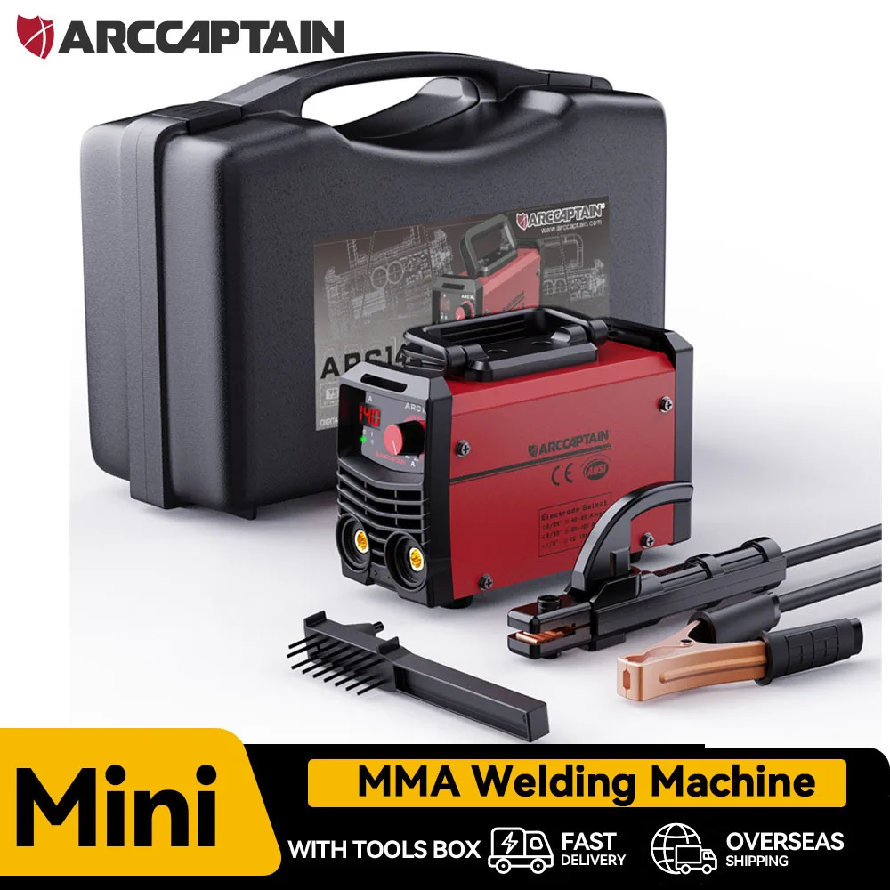 ARCCAPTAIN Mini Welding Machine 140A IGBT 220V MMA Electrode Welder Inverter Non-Stick LCD Display with 14 Inch Storage Box