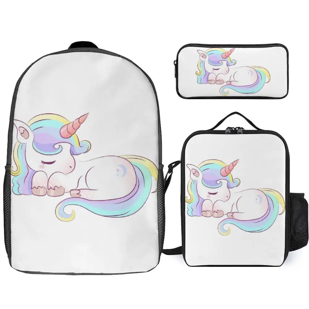 

3 in 1 Set 17 Inch Backpack Lunch Bag Pen Bag Divertidos De Unicornio En Verano For Sale Durable Novelty Cozy Travel Rucksack