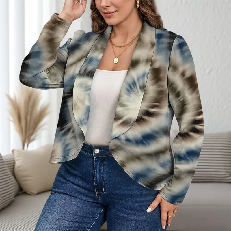 

Comfortable Womens Suit Jacket Tie Dye Autumn Light And Stylish Casual Large Lapel Marble Printed Blazer 2025 New Loose Fit