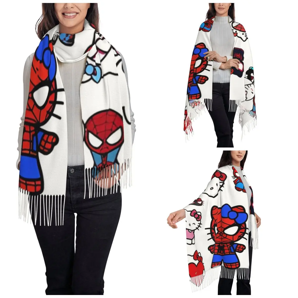 Hello Kitty Spidey-chales para hombre y mujer, bufanda larga y suave, chal de invierno