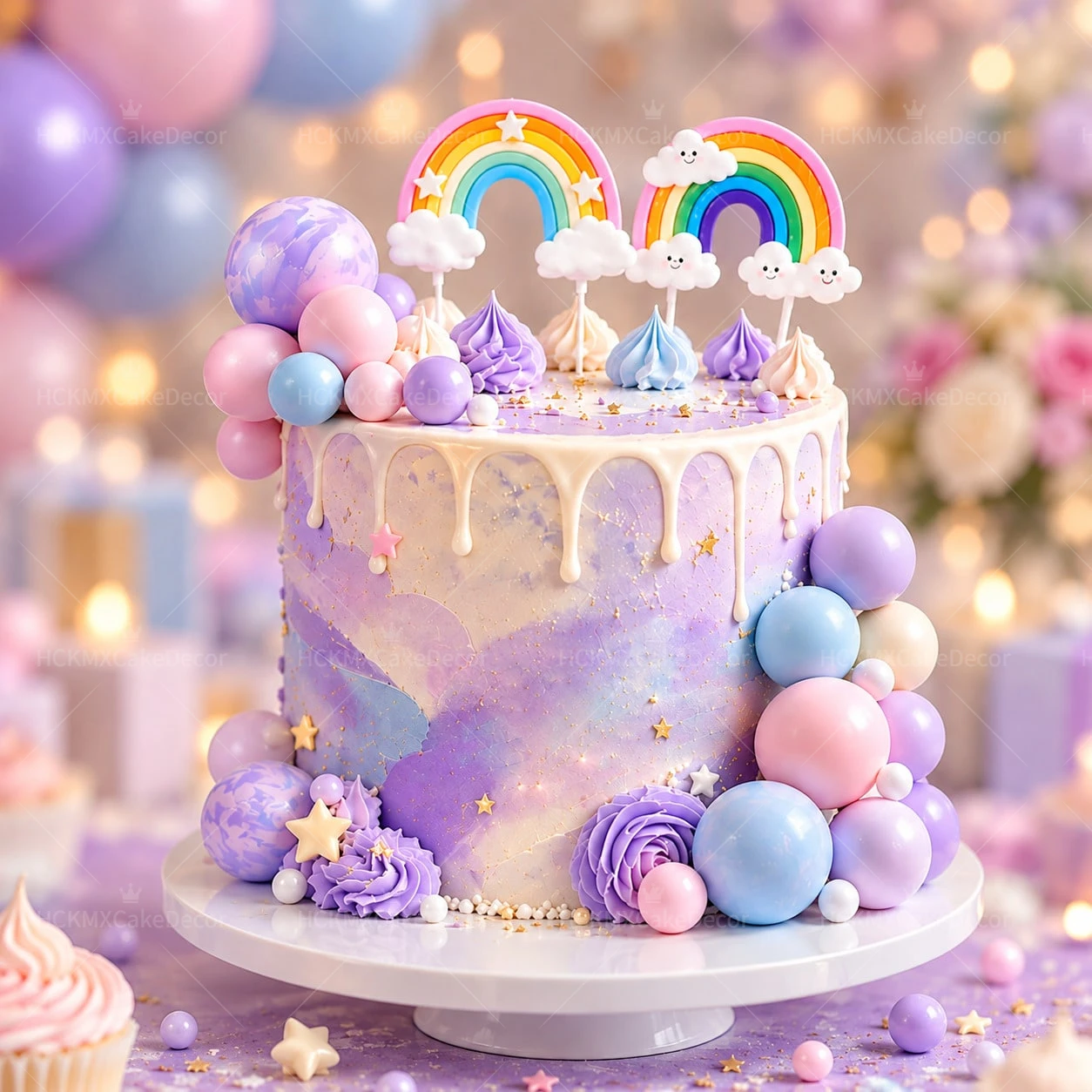 33pcs/set Rainbow Cloud Cake Topper Set Pastel Ball Cake Decor Colorful Star Cake Picks for Girls Birthday Party Cake Decoration