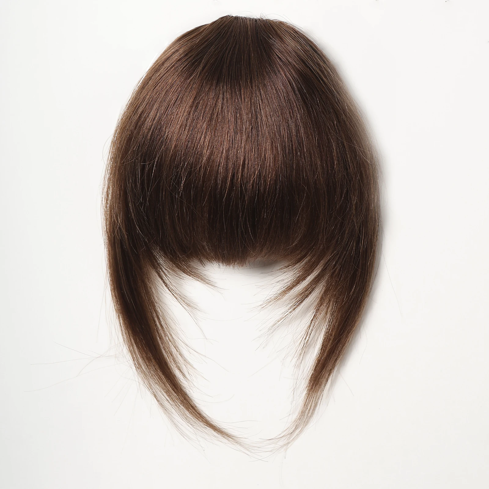 Clip in Bangs 100% Human Hair Bangs  French Dark Brown Hair Bangs with Temples Clip on Fringe Hairpieces for Women Daily Wear