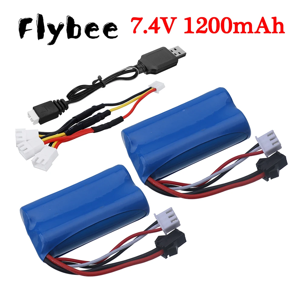 7.4V 1200mAh Li-ion Battery With SM-2P Plug For WPL D12 RC Car Electric Toys water bullet gun toys 14500 Battery toys parts