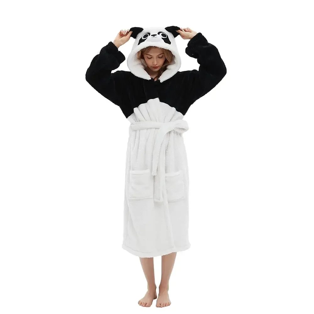 

Women Robe Adult Animal Bathrobe Flannel Hooded Home Pajamas Soft Cosplay Robe