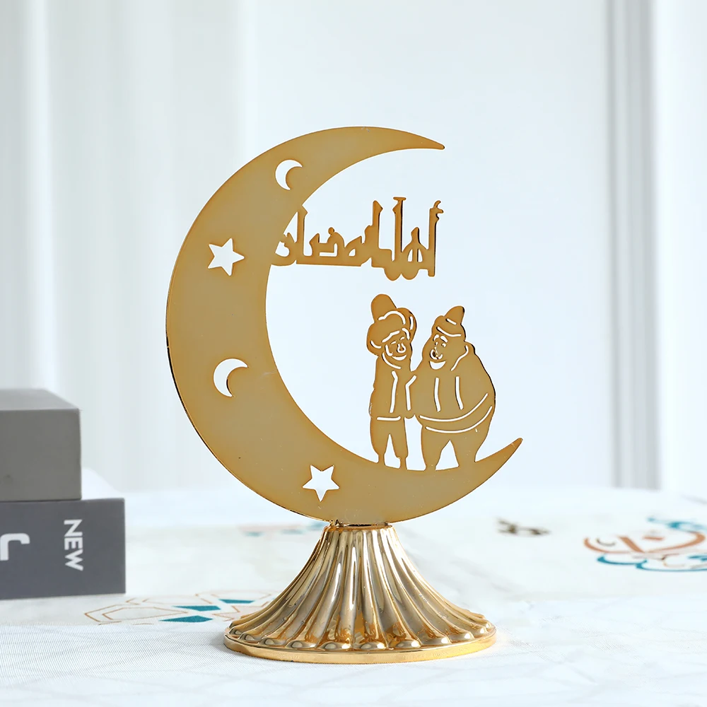 EID Ramadan Metal Gold Candle Holder Tray With Lights Eid Mubarak Muslim Islam Festival Aromatherapy Stove for Home Ornament