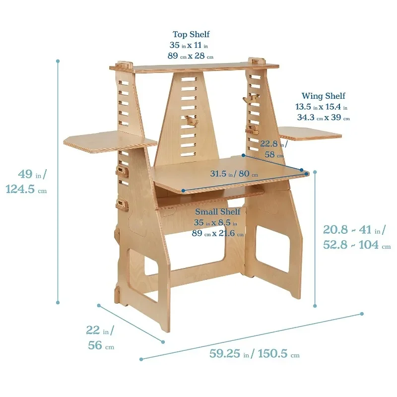 Scrivania Sit or Stand, scrivania regolabile in altezza, caratteristica naturale e grana del legno