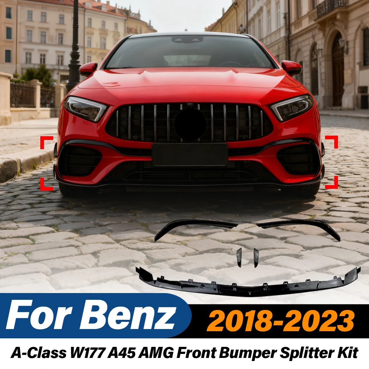

For Benz A-Class W177 A45 AMG 2018 2019 2020 2021 2022 2023 Car Front Bumper Splitter ABS Sports Spoiler Body Modification Kit