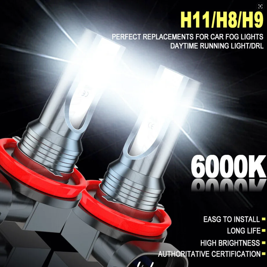 

XWQHJW Car lights LED Fog Light Bulbs H8 H16 H11 Fog Light Bulb White 6500K High Power DRL Lamps Car accsesories