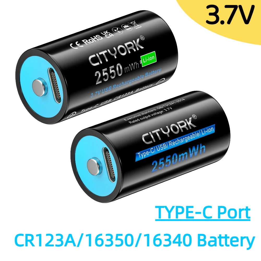 CR123A-Batterie 16350 USB-wiederaufladbare Batterie 16340 Li-Ionen-Batterien für Taschenlampen, Rauchmelder, Nachtsichtgeräte mit hoher Kapazität