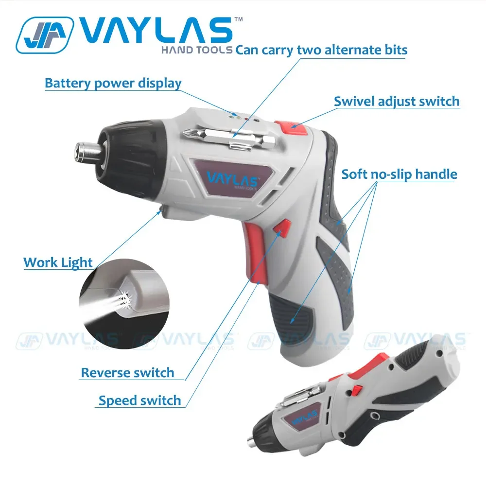 VAYLAS 4.8V Electric Screwdriver Set Rechargeable Power Battery Cordless Hand Drill Twistable Handle LED Torch Household DIY